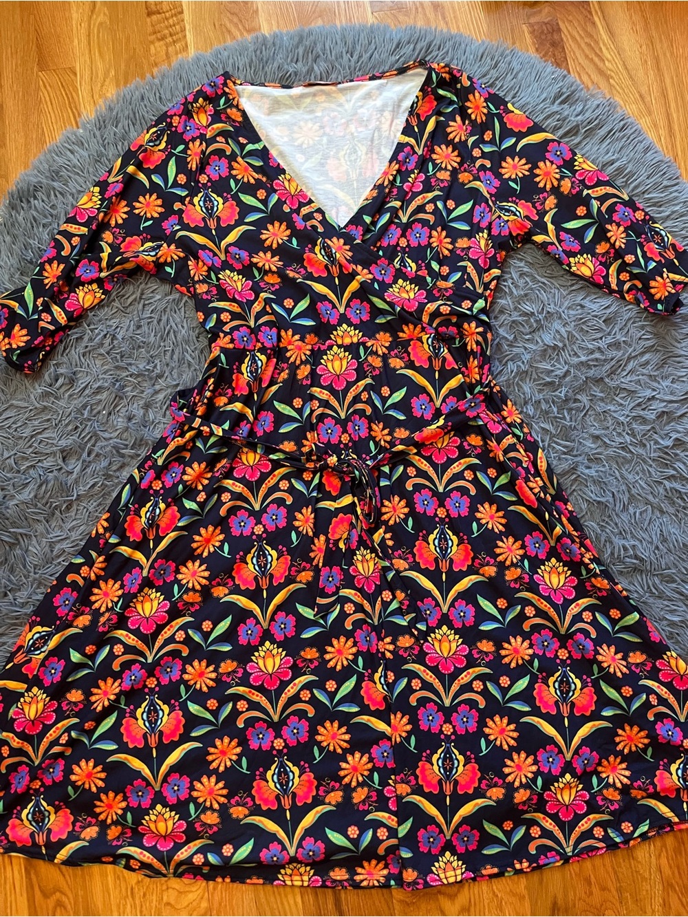 Popsy Clothing Bold Floral Midi Faux Wrap Dress Size 18